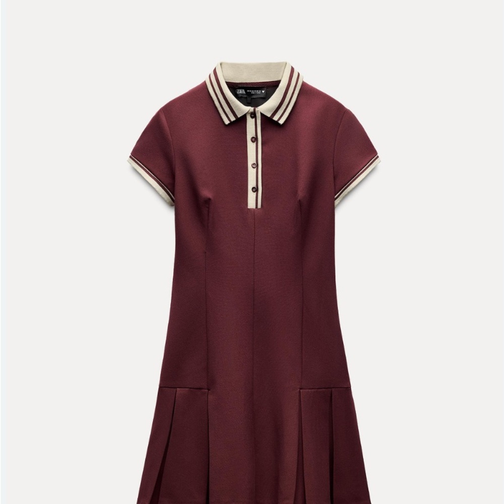 ZARA Women’s Pleated Burgundy Dress Size L | Structured Fit & Flare Maroon - Picture 6 of 11